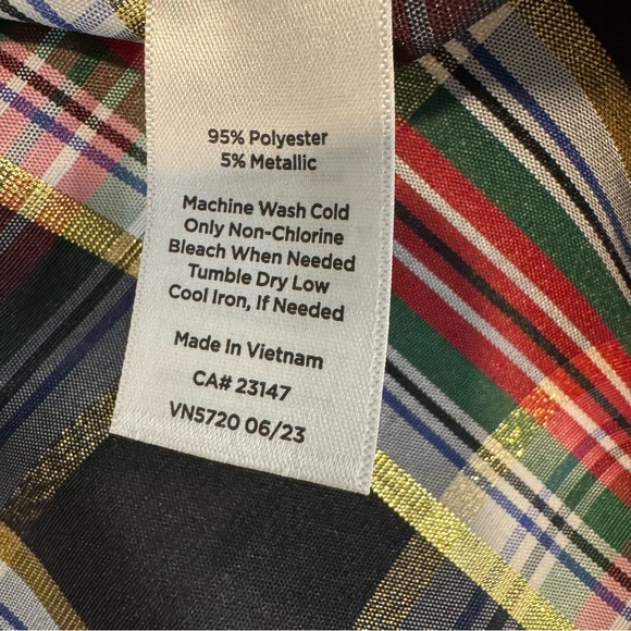 Talbots Tartan Plaid Metallic Sleeveless Top Bow Accent Holiday Festive L Petite - Picture 7 of 7